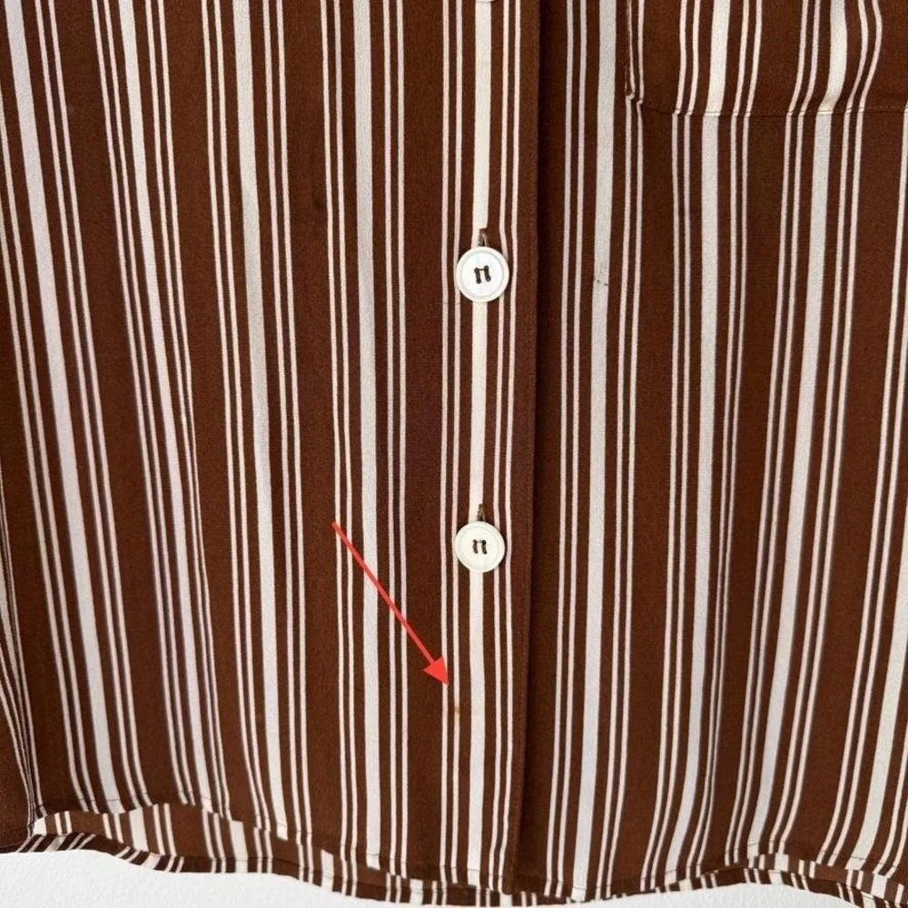 Vintage Christian Dior Brown/White Striped Blouse 90s Designer Womens Top - Picture 5 of 5